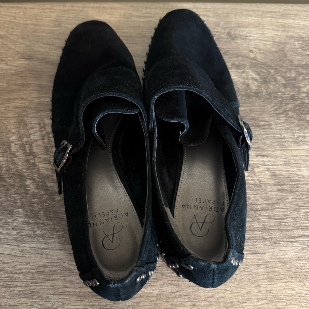 Adrianna Papell Black Suede Studded Shoes Women’s Size 8.5 Studs & Buckle Detail - Picture 7 of 12